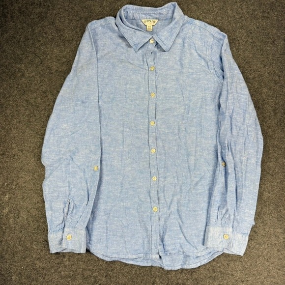 Orvis Classic Collection Linen Blend Button Down Shirt Light Blue Mens Medium - Picture 1 of 8